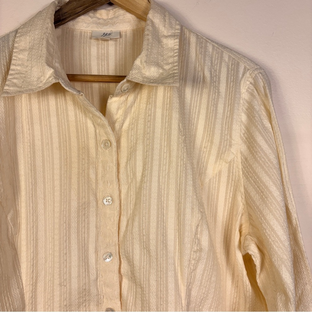 J. Jill Ivory Lace Trimmed Button Down Blouse Cottagecore Classic Office - Picture 2 of 8